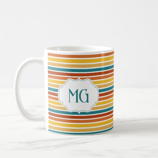 Retro Monogrammed Minimalist Stripes Kaffeetasse (Links)