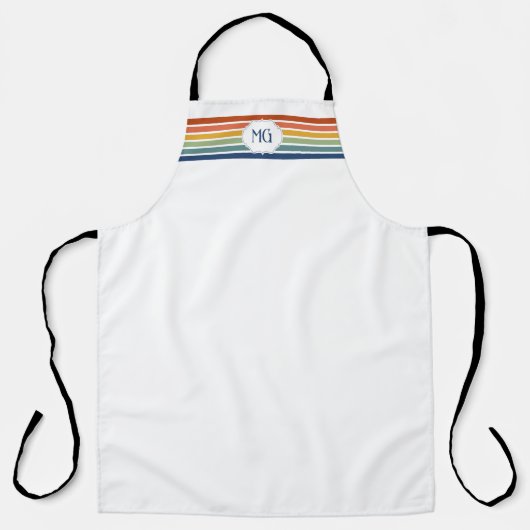 Retro Monogrammed Minimalist Stripes Schürze (Vorderseite)