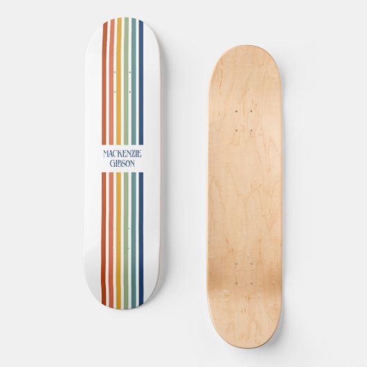 Retro Monogrammed Minimalist Stripes Skateboard (Vorderseite)