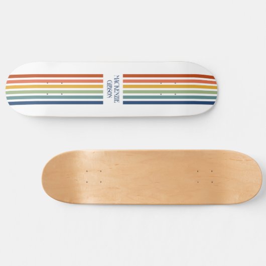Retro Monogrammed Minimalist Stripes Skateboard (Horizontal)