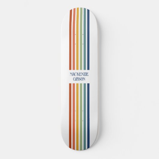 Retro Monogrammed Minimalist Stripes Skateboard (Vorderseite)