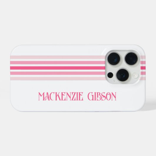 Retro monogrammiertes minimalistisches rosa Streif iPhone Hülle (Rückseite (Horizontal))