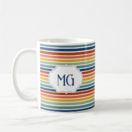 Retro monogrammiertes minimalistisches Streifenmus Kaffeetasse