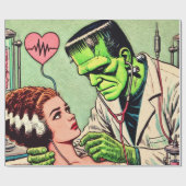 Retro Monster-Liebe-Comicen Geschenkpapier (Flach)