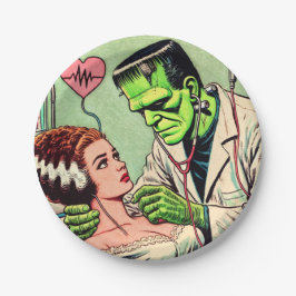 Retro Monster-Liebe-Comicen Pappteller