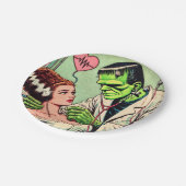 Retro Monster-Liebe-Comicen Pappteller (Schrägansicht)