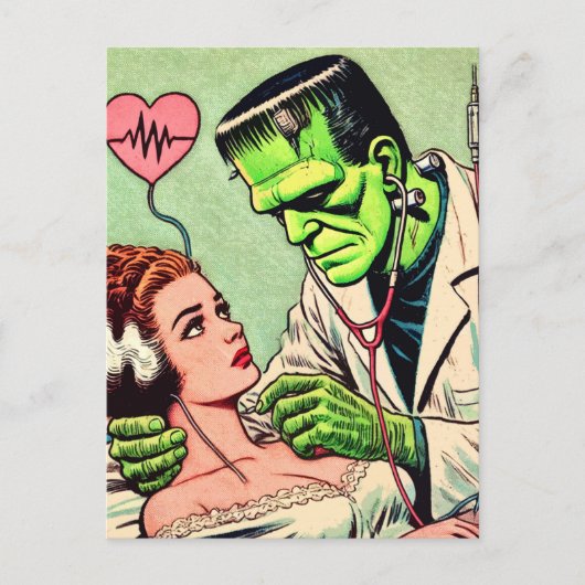 Retro Monster-Liebe-Comicen Postkarte (Vorderseite)