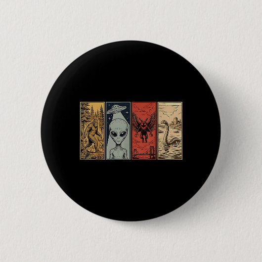 Retro-Monster Loch Ness Mothman Bigfoot Alien Button (Vorderseite)