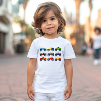 Retro-Monstertrucks in einer Reihe T-Shirt für Kle