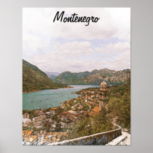 Retro Montenegro Kotor Bay Poster