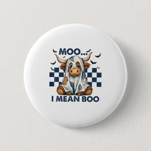 Retro Moo I Gemein Boo Blue Denim Funny Halloween Button