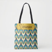 Retro Mood Blue Yellow Name Personalized Tasche (Vorderseite)