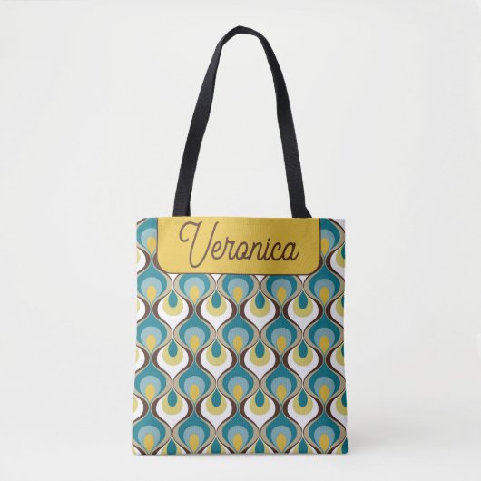 Retro Mood Blue Yellow Name Personalized Tasche (Vorderseite)