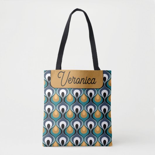 Retro Mood Teal Mustard Name Personalized Tasche (Vorderseite)