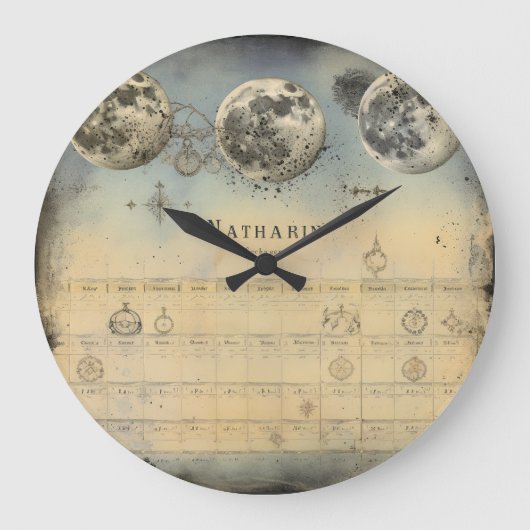 Retro Moon Phase Almanac - Nostalgischer Celestial Große Wanduhr (Vorderseite)