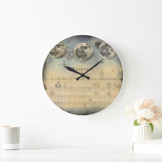 Retro Moon Phase Almanac - Nostalgischer Celestial Große Wanduhr (Zuhause)