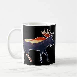 Retro Moose Forest Landscape Wilderness Silhouette Kaffeetasse