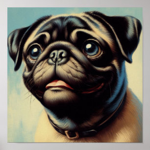 Retro-Mops-Malerei Poster