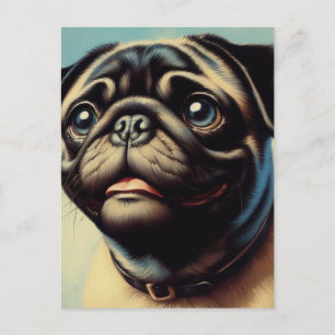 Retro-Mops-Malerei Postkarte