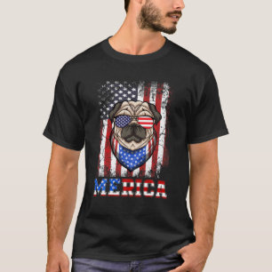 Retro Mops Merica 4th July US Flag Sonnenbrille Pa T-Shirt