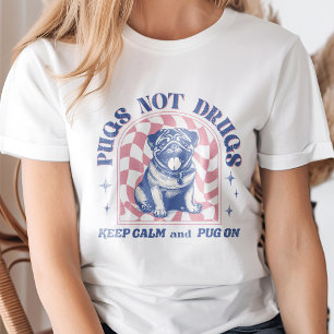 Retro "Mops not drogs" Bubblegum Pink and Blue Fun T-Shirt