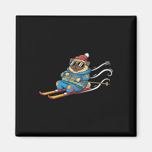Retro-Mops-Skifahrer Alpen-Schnee-Hund mit Sonnenb Magnet