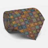 Retro Mosaic Earthy Brown Geometric Patchwork Krawatte (Gerollt)