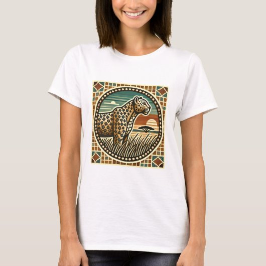 Retro-Mosaik-Logo des Leopard-T - Shirt (Vorderseite)