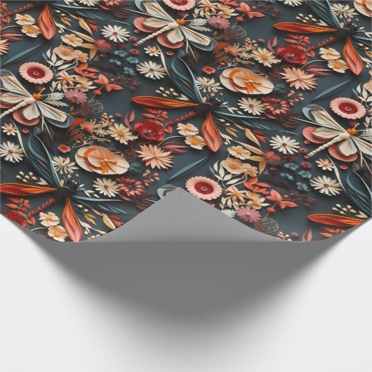 Retro Moth & Dragonfly Blumenmuster Geschenkpapier (Ecke)