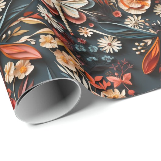 Retro Moth & Dragonfly Blumenmuster Geschenkpapier (Rolleneckpunkt)