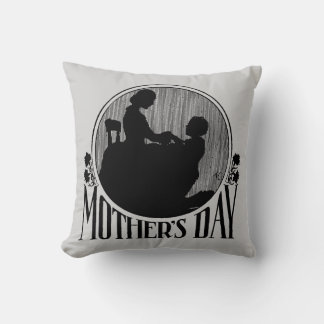 Retro Mother Day Silhouette Light Gray Kissen