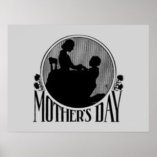 Retro Mother Day Silhouette Light Gray Poster