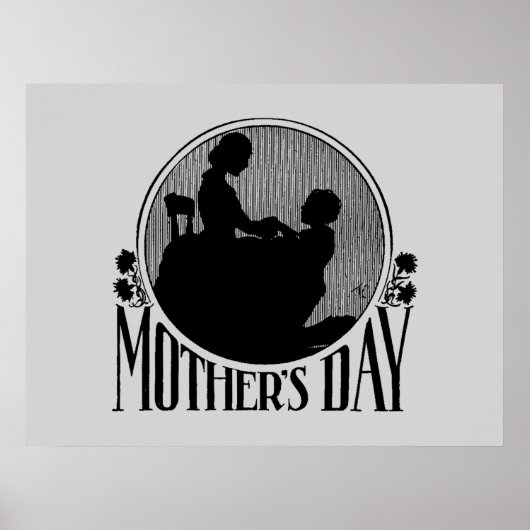 Retro Mother Day Silhouette Light Gray Poster (Vorne)