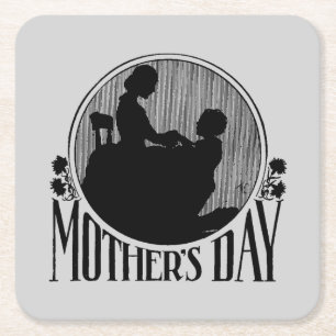 Retro Mother Day Silhouette Light Gray Rechteckiger Pappuntersetzer