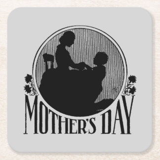 Retro Mother Day Silhouette Light Gray Rechteckiger Pappuntersetzer