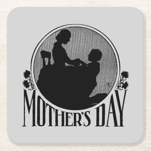 Retro Mother Day Silhouette Light Gray Rechteckiger Pappuntersetzer (Vorderseite)