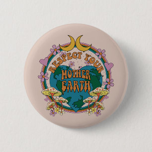 Retro Mother Earth Graphic der 70er Button
