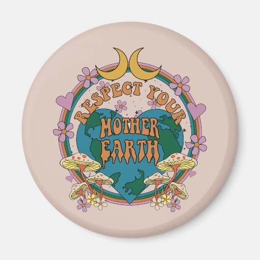 Retro Mother Earth Graphic der 70er Magnet (Vorne)