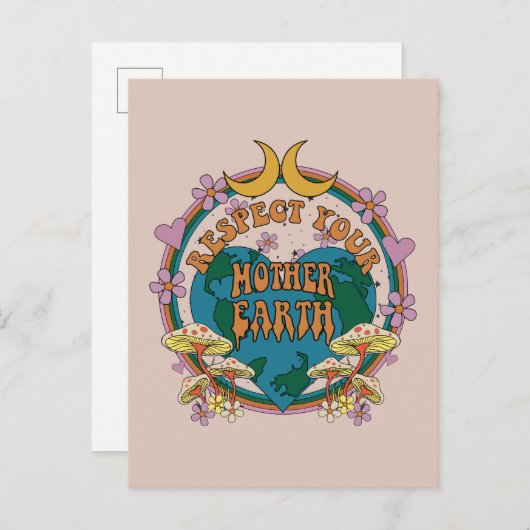 Retro Mother Earth Graphic der 70er Postkarte (Vorne/Hinten)