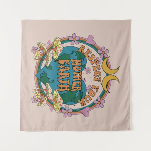 Retro Mother Earth Graphic der 70er Wandteppich (Vorderseite (Horizontal))