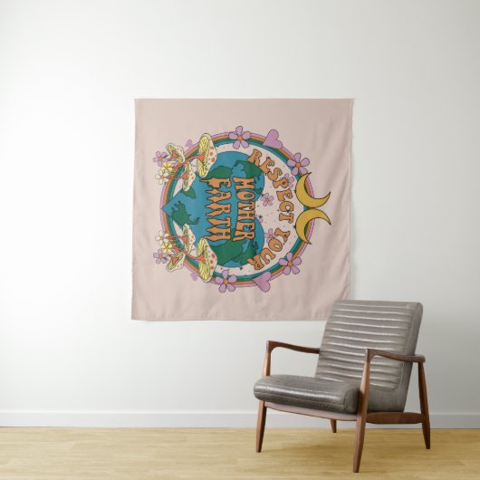 Retro Mother Earth Graphic der 70er Wandteppich (Beispiel (Horizontal))