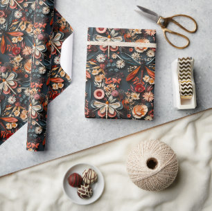 Retro-Motiv mit Blumen, Motten und Libellen Geschenkpapier