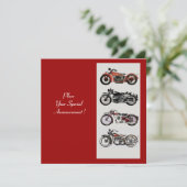 RETRO MOTORCYCLES PARTY Rot Schwarz-weiß Grau Einladung (Stehend Vorderseite)