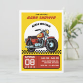 Retro Motorrad Babydusche Einladung (Stehend Vorderseite)