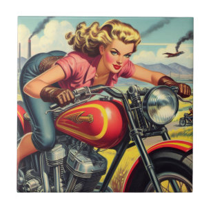 Retro-Motorrad-Button Fliese