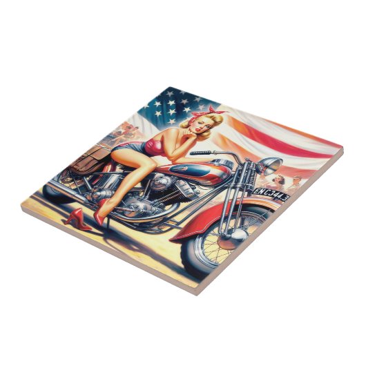 Retro-Motorrad-Button hoch Fliese (Seite)