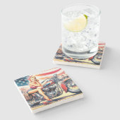 Retro-Motorrad-Button hoch Steinuntersetzer (Seitenansicht)