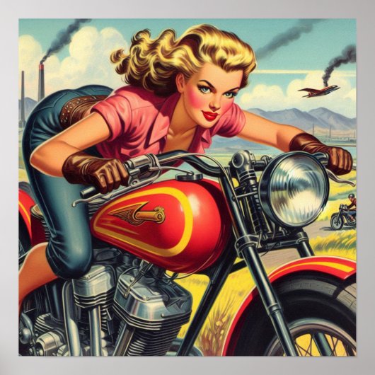 Retro-Motorrad-Button Poster (Vorne)
