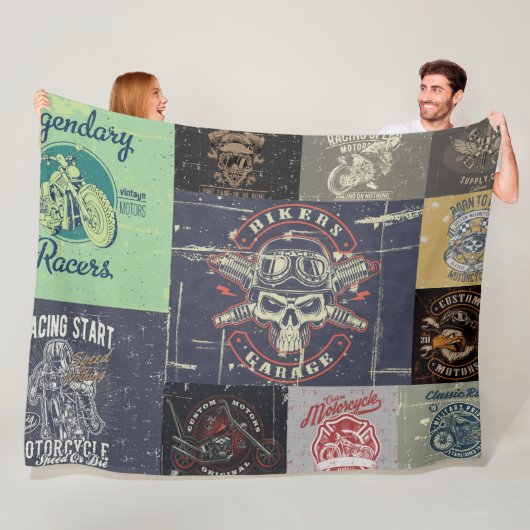 Retro-Motorrad-Design-Fleece-Decke Fleecedecke (Beispiel)