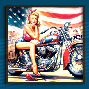 Retro-Motorrad Pin Up Poster